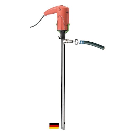 Flux Drum Pump, Stainless Steel, 47" Long, Motor, 120V, 60Hz, 1ph, 230 Watts Power, 9 ft UHMWPE Hose 24-ZORO0083